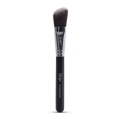 Flat Foundation Brush with angled bristles and a sleek black handle for precise makeup application.