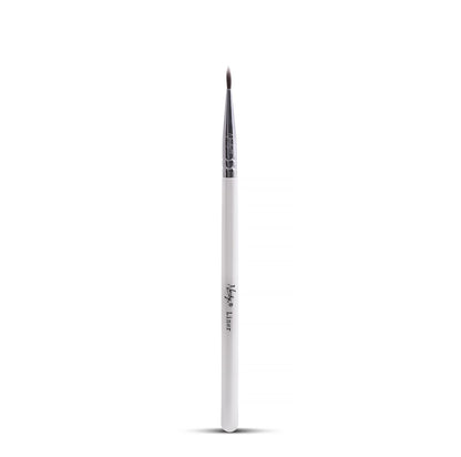 Sleek vegan eyeliner brush with pearl-coated handle and precise tapered bristles for perfect definition.