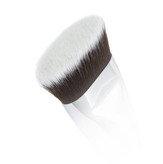 Face Sculpting brush with wooden handle and silver metallic ferrule, featuring soft vegan synthetic bristles.